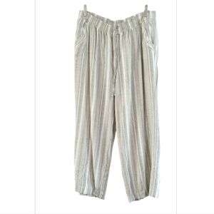 Briggs Beige/White Pull On Striped Wide Leg Linen Blend Pants Size XL